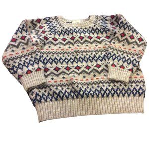 Size: 3T - Grey Knit Pullover Sweater w/ Blue/Red Abstract Pattern